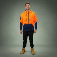 Coopers Hi-Vis Waterproof Work Jacket Full Zip - Blizzard Hood C701 (Orange Navy) – back view