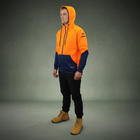 Coopers Hi-Vis Waterproof Work Jacket Full Zip - Blizzard Hood C701 (Orange Navy) – side detail