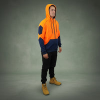 Coopers Hi-Vis Waterproof Work Jacket Full Zip - Blizzard Hood C701 (Orange Navy) – worn on-site