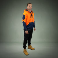 Coopers Hi-Vis Waterproof Work Jacket Full Zip - Blizzard Hood C701 (Orange Navy) – fabric and stitching