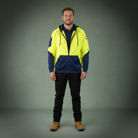 Coopers Hi-Vis Waterproof Work Jacket Full Zip - Blizzard Hood C701 (Yellow Navy) – back view