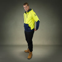 Coopers Hi-Vis Waterproof Work Jacket Full Zip - Blizzard Hood C701 (Yellow Navy) – worn on-site