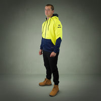 Coopers Hi-Vis Waterproof Work Jacket Full Zip - Blizzard Hood C701 (Yellow Navy) – full product shot