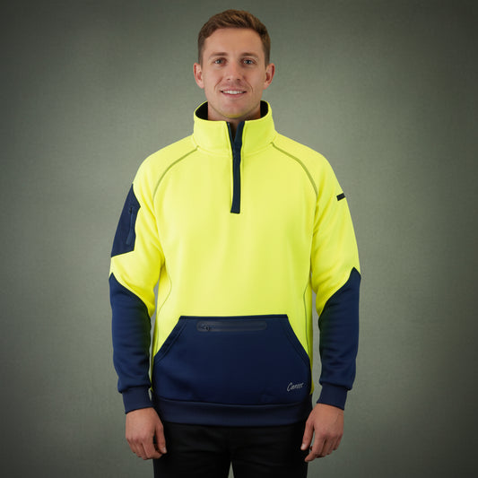 Coopers Hi-Vis Waterproof Work Jacket 1/4 Zip - Blizzard Hood C801 (Yellow Navy) – front view