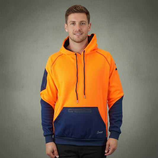 Coopers Hi-Vis Waterproof Work Jacket Pullover - Blizzard Hood C901 (Orange Navy) – front view