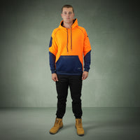 Coopers Hi-Vis Waterproof Work Jacket Pullover - Blizzard Hood C901 (Orange Navy) – back view