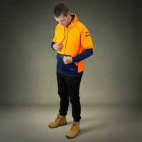 Coopers Hi-Vis Waterproof Work Jacket Pullover - Blizzard Hood C901 (Orange Navy) – worn on-site