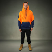 Coopers Hi-Vis Waterproof Work Jacket Pullover - Blizzard Hood C901 (Orange Navy) – fabric and stitching