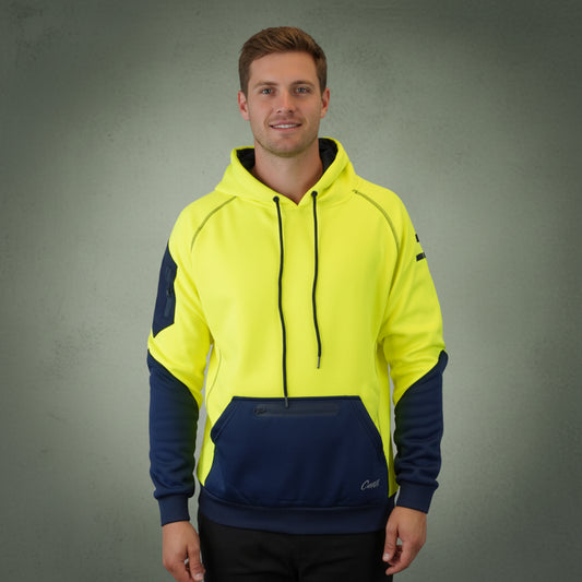 Coopers Hi-Vis Waterproof Work Jacket Pullover - Blizzard Hood C901 (Yellow Navy) – front view