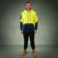 Coopers Hi-Vis Waterproof Work Jacket Pullover - Blizzard Hood C901 (Yellow Navy) – back view