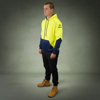 Coopers Hi-Vis Waterproof Work Jacket Pullover - Blizzard Hood C901 (Yellow Navy) – side detail