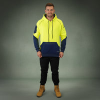 Coopers Hi-Vis Waterproof Work Jacket Pullover - Blizzard Hood C901 (Yellow Navy) – pocket detail