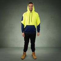 Coopers Hi-Vis Waterproof Work Jacket Pullover - Blizzard Hood C901 (Yellow Navy) – full product shot