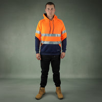 Coopers Hi-Vis Waterproof Work Jacket with 3M Tape - Blizzard Hood Pullover C601 (Orange/Navy) – back view