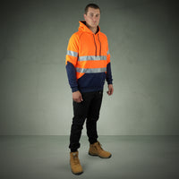 Coopers Hi-Vis Waterproof Work Jacket with 3M Tape - Blizzard Hood Pullover C601 (Orange/Navy) – fabric and stitching