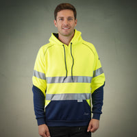 Coopers Hi-Vis Waterproof Work Jacket with 3M Tape - Blizzard Hood Pullover C601 (Yellow/Navy) – front view