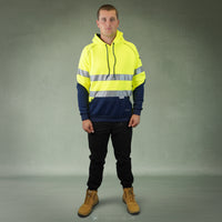 Coopers Hi-Vis Waterproof Work Jacket with 3M Tape - Blizzard Hood Pullover C601 (Yellow/Navy) – worn on-site