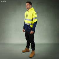 Coopers Hi-Vis Waterproof Work Jacket with 3M Tape - Blizzard Hood Pullover C601 (Yellow/Navy) – side detail