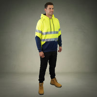 Coopers Hi-Vis Waterproof Work Jacket with 3M Tape - Blizzard Hood Pullover C601 (Yellow/Navy) – back view