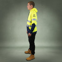 Coopers Hi-Vis Waterproof Work Jacket with 3M Tape - Blizzard Hood Pullover C601 (Yellow/Navy) – fabric and stitching