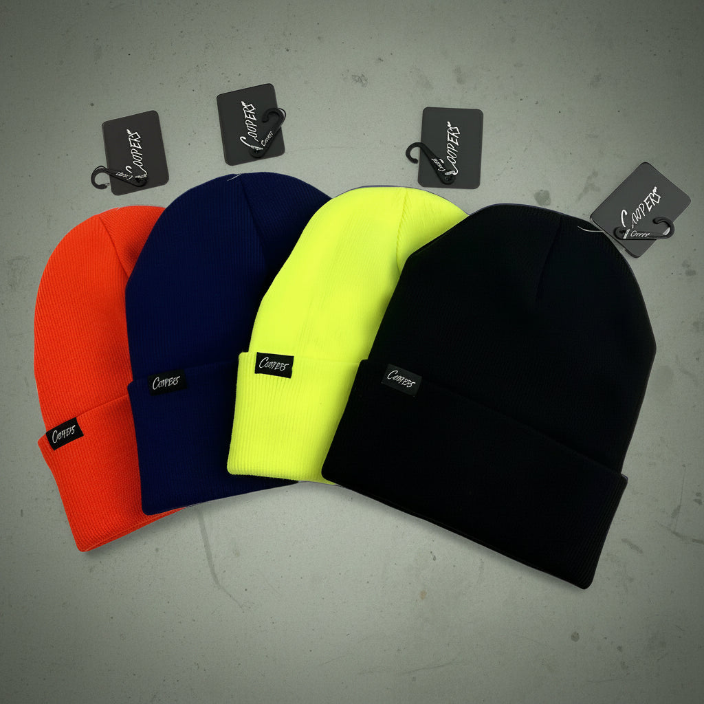 Coopers Hi-Vis Workwear Beanie - Coopers Elite (Orange, Yellow, Navy, Black) – front view