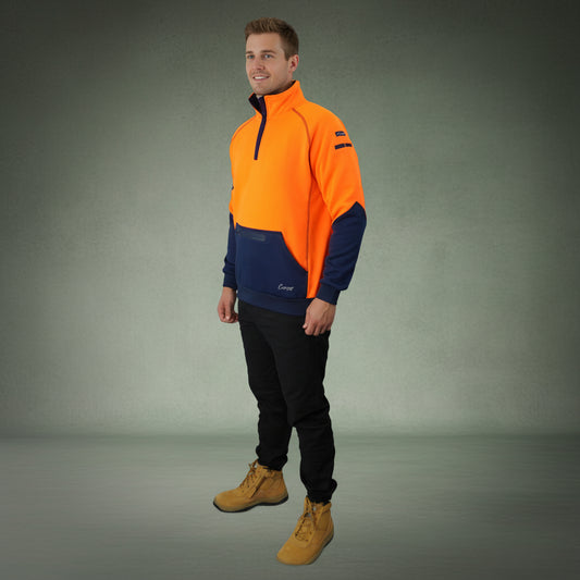 Coopers Hi-Vis Waterproof Work Jacket 1/4 Zip - Blizzard Hood C801 (Orange Navy) – front view