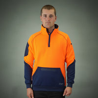 Coopers Hi-Vis Waterproof Work Jacket 1/4 Zip - Blizzard Hood C801 (Orange Navy) – worn on-site