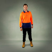 Coopers Hi-Vis Long Sleeve Work Polo - Coopers Elite C502 (Orange/Navy) – back view