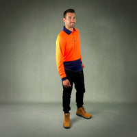 Coopers Hi-Vis Long Sleeve Work Polo - Coopers Elite C502 (Orange/Navy) – side detail