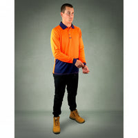 Coopers Hi-Vis Long Sleeve Work Polo - Coopers Elite C502 (Orange/Navy) – worn on-site