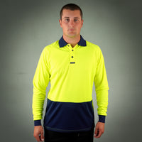 Coopers Hi-Vis Long Sleeve Work Polo - Coopers Elite C502 (Yellow/Navy) – close-up detail