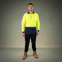 Coopers Hi-Vis Long Sleeve Work Polo - Coopers Elite C502 (Yellow/Navy) – back view