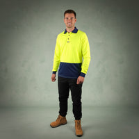 Coopers Hi-Vis Long Sleeve Work Polo - Coopers Elite C502 (Yellow/Navy) – side detail