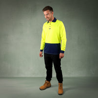 Coopers Hi-Vis Long Sleeve Work Polo - Coopers Elite C502 (Yellow/Navy) – worn on-site