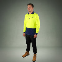 Coopers Hi-Vis Long Sleeve Work Polo - Coopers Elite C502 (Yellow/Navy) – front view