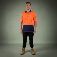 Coopers Hi-Vis Short Sleeve Work Polo - Coopers Elite C501 (Orange/Navy) – front view