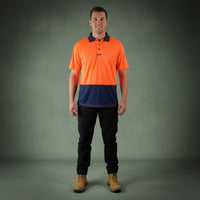 Coopers Hi-Vis Short Sleeve Work Polo - Coopers Elite C501 (Orange/Navy) – side detail