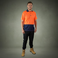 Coopers Hi-Vis Short Sleeve Work Polo - Coopers Elite C501 (Orange/Navy) – worn on-site