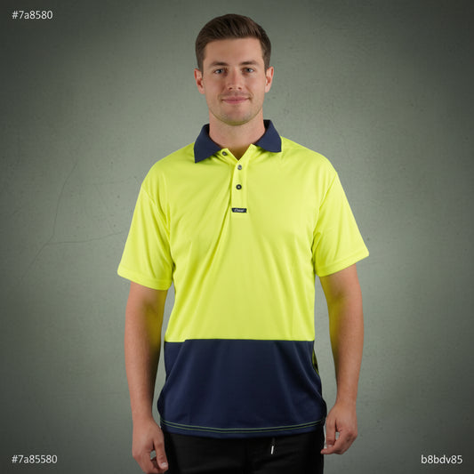 Coopers Hi-Vis Short Sleeve Work Polo - Coopers Elite C501 (Yellow/Navy) – front view