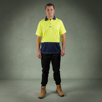 Coopers Hi-Vis Short Sleeve Work Polo - Coopers Elite C501 (Yellow/Navy) – back view