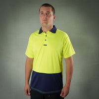 Coopers Hi-Vis Short Sleeve Work Polo - Coopers Elite C501 (Yellow/Navy) – side detail